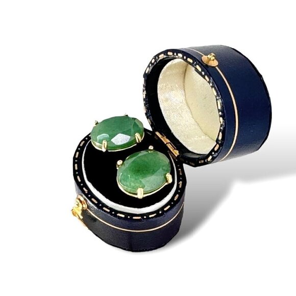 NEW Oval Stud Earrings Natural Green Aventurine 18K Gold Plated Classic 90s - Picture 7 of 11